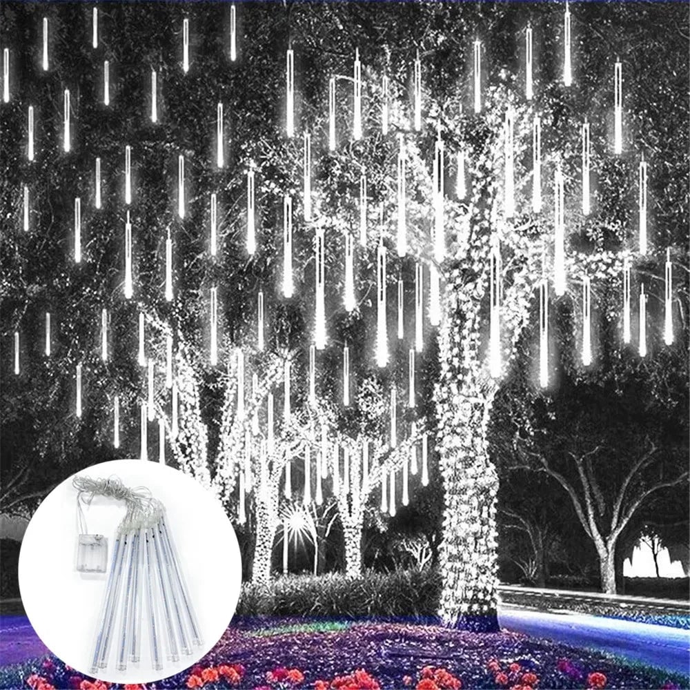 Battery Powered Meteor Shower Christmas Lights - 8 Tubes 192 LED