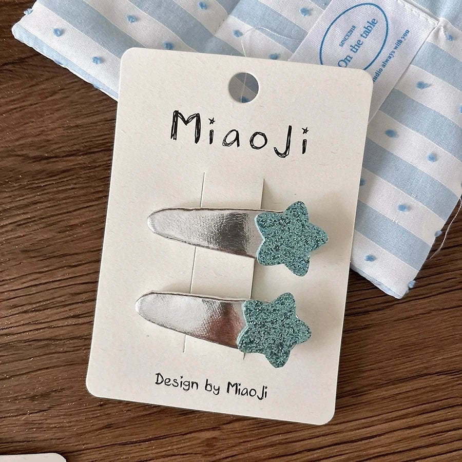 Silver PU Leather Hair Clips - Korean Style Snap Clips for Girls