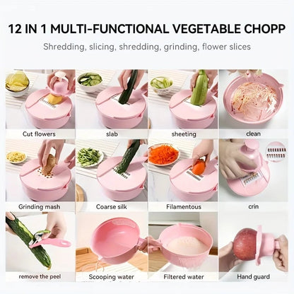 12-in-1 Commercial Vegetable Chopper Slicer Grater Multi-Functional