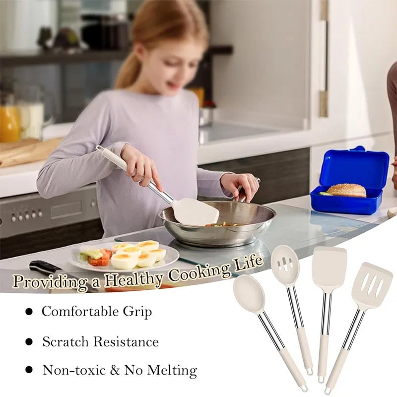 4Pcs Heat Resistant Silicone Cooking Utensil Set Spatulas Spoons