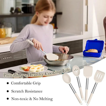 4Pcs Heat Resistant Silicone Cooking Utensil Set Spatulas Spoons