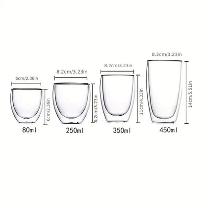 Double-Wall Insulated Clear Glass Espresso Cups 80/250/450ml Set