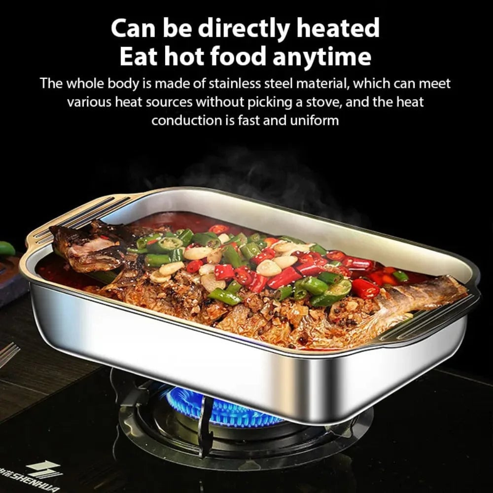 Stainless Steel Nonstick BBQ Fish Tray with Lid - Deep Baking Pan