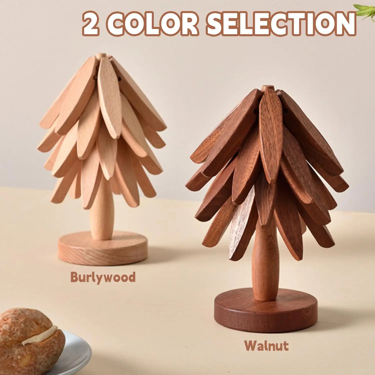Tree Shape Wooden Trivet Set 4 Foldable Hot Dish Stands Heat Resistant