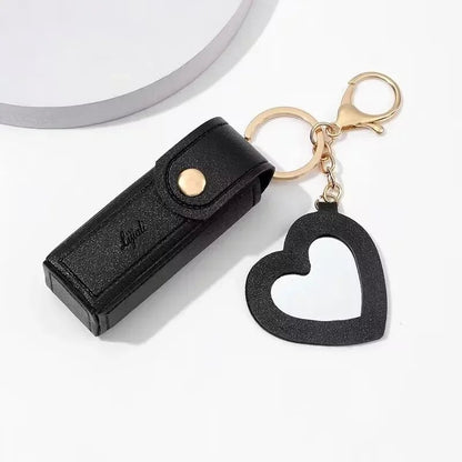 Leather Lipstick Pouch with Mirror & Keychain - Protective Makeup Bag