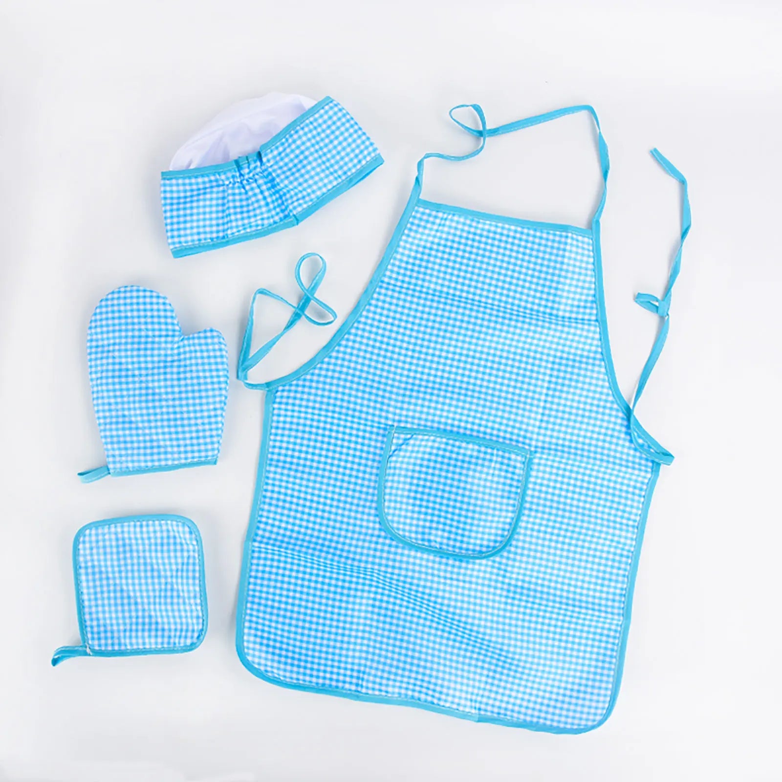 Kids Kitchen Play Set with Checkered Apron - Dress Up Cooking Toy