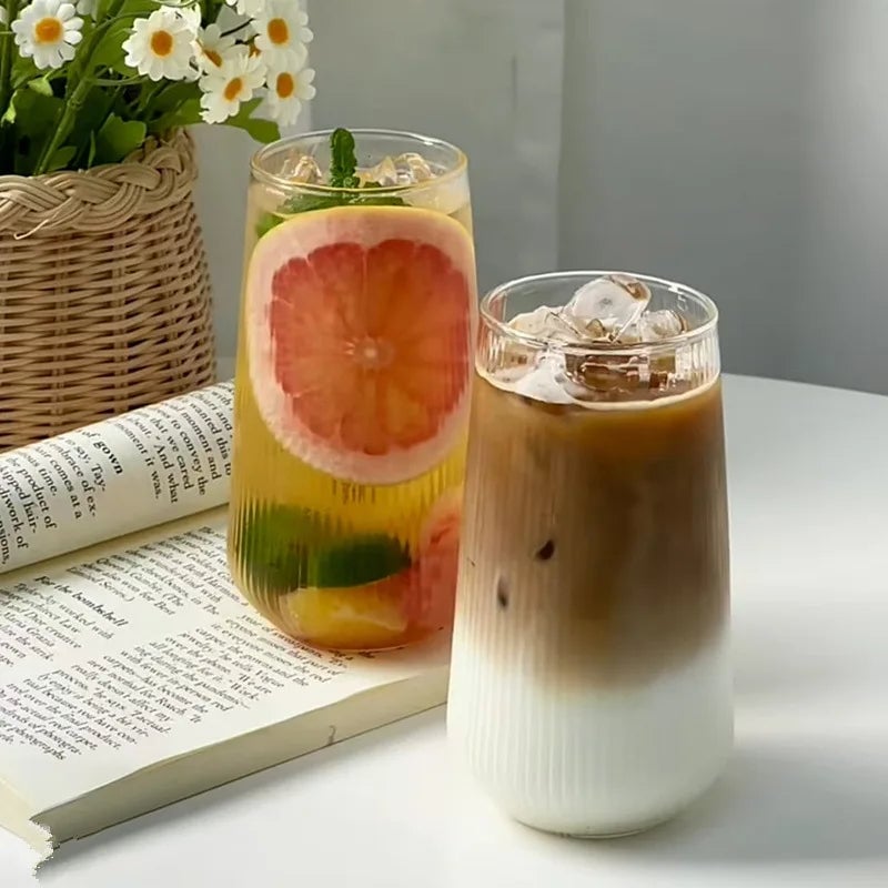 470ml Borosilicate Glass Cup - Vertical Striped Coffee Mug