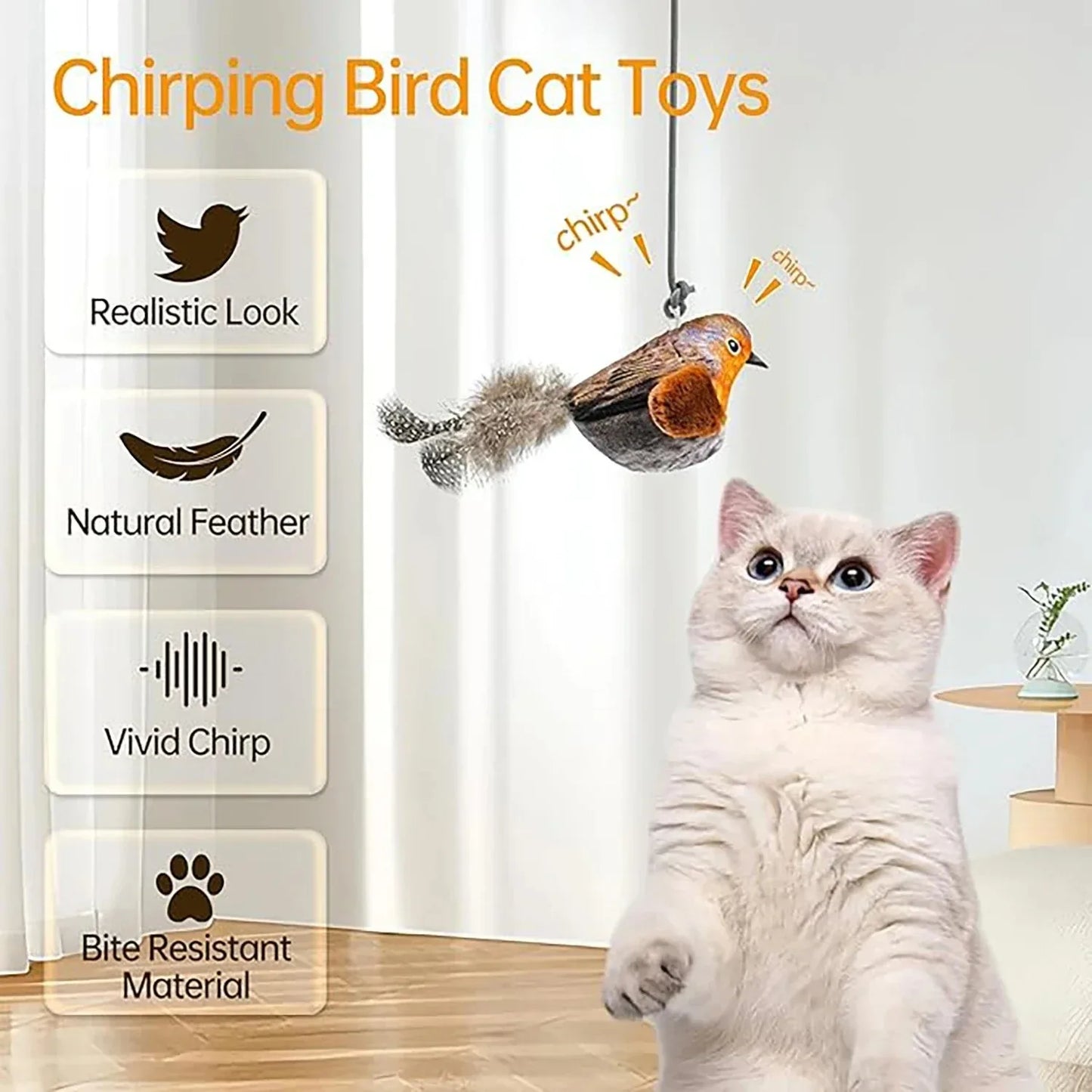 Interactive Bird Cat Toy - Wall Mount Sound Catnip Teaser Indoor Play