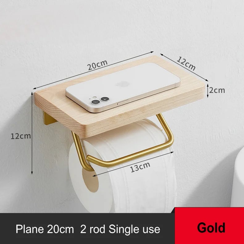 Beech Wood Toilet Paper Holder with Phone Storage Bathroom Organizer