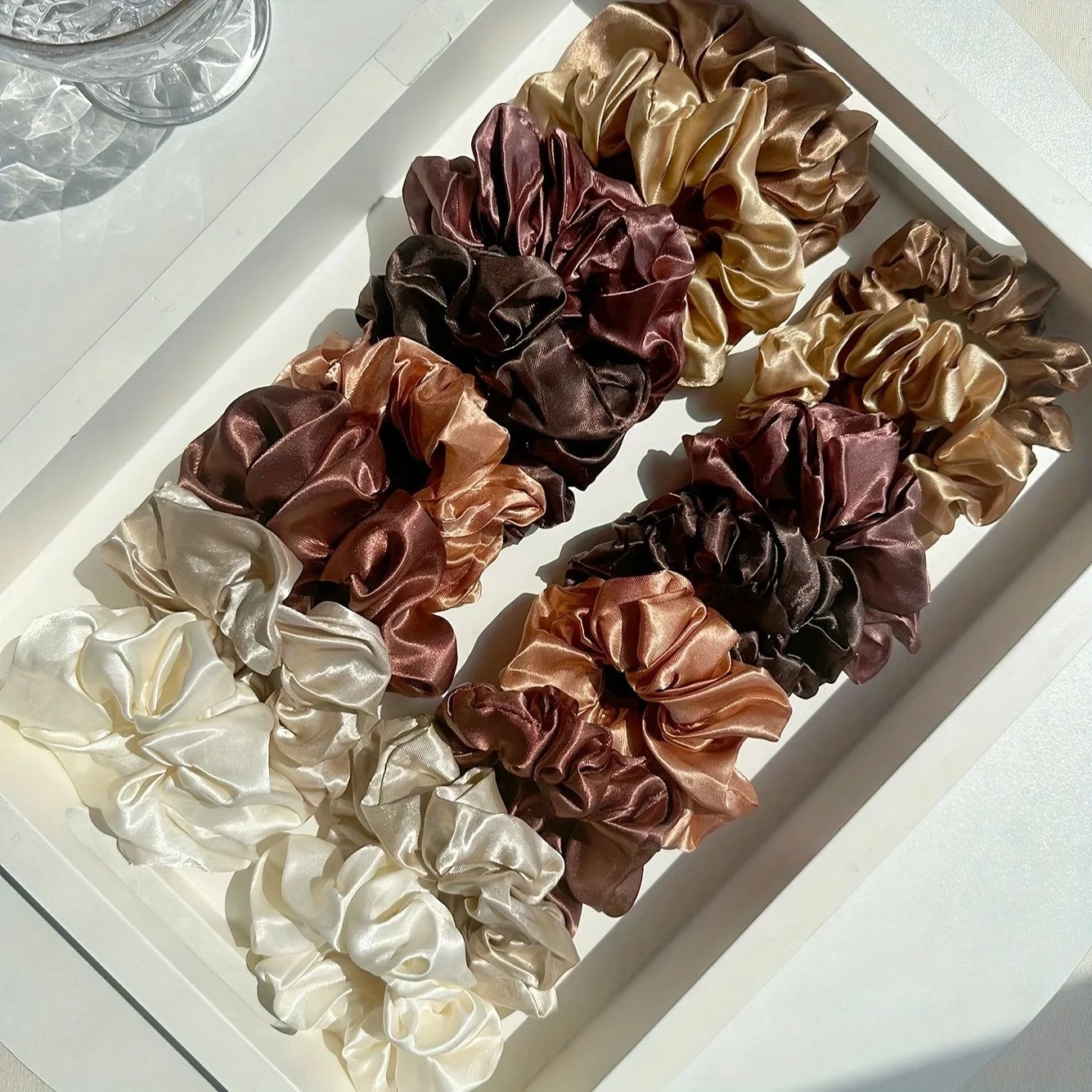 12pc Mixed Color Satin Hair Rings Elastic Ponytail Holders Women