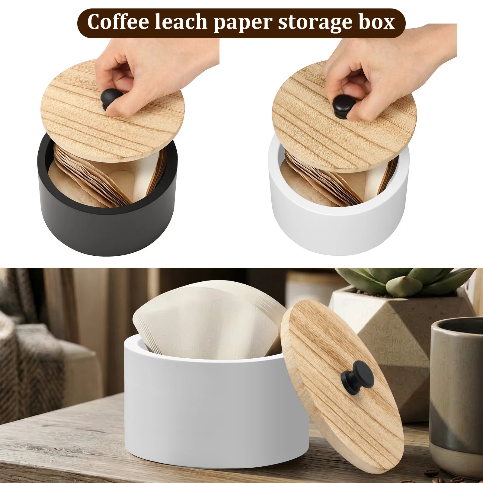 Large Wood Coffee Filter Storage Box Dispenser Organizer