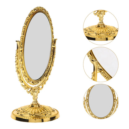 Double Sided Rotating Vanity Mirror Vintage Oval Golden Frame
