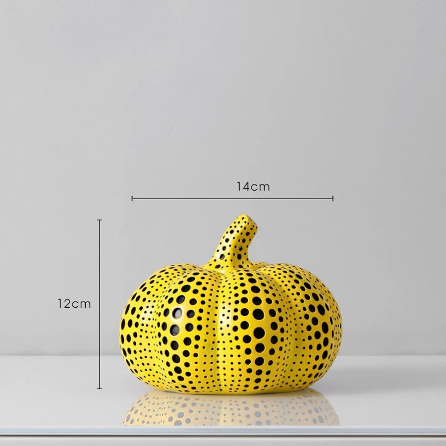 Yellow Wave Point Owl Pumpkin Figurine - Bird Statue Ornament Decor