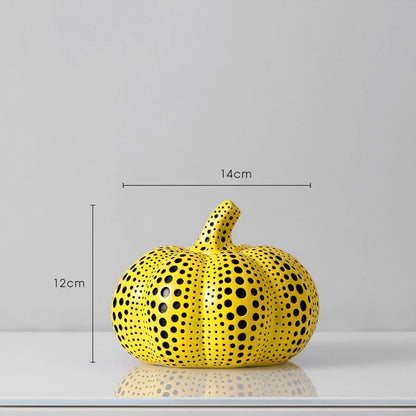 Yellow Wave Point Owl Pumpkin Figurine - Bird Statue Ornament Decor