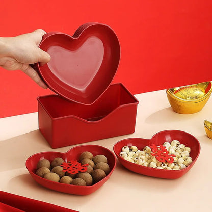 Red Heart Shaped Plates Set - Wedding Festival Cake Snack Serving