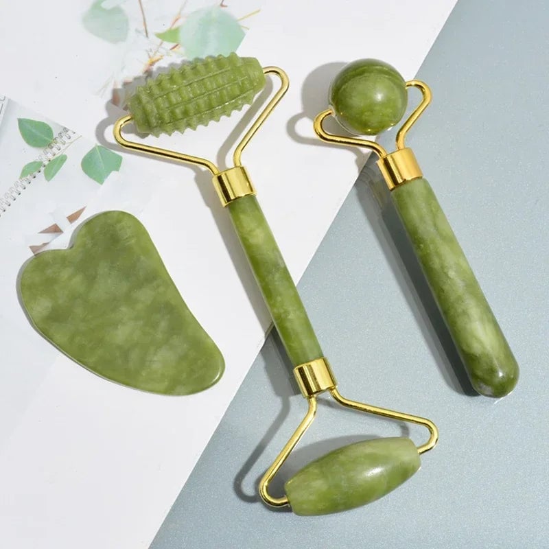 Natural Jade Roller Gua Sha Massager Face Neck Body Eye Care Tool