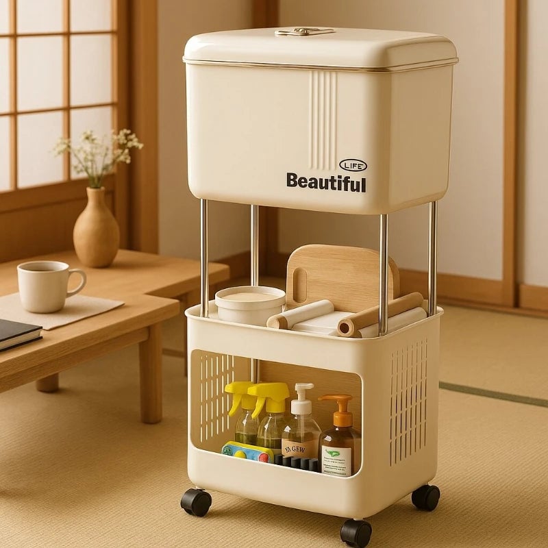 Large Capacity Kitchen Garbage Bin with Lid - Double Layer Odor Control