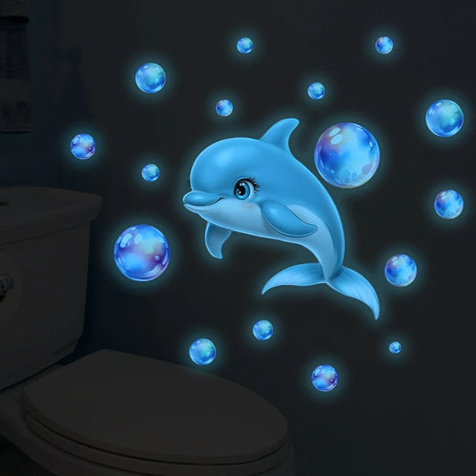 Glow Dark Dolphin Ocean Wall Decals - Kids Room Bubble Stickers