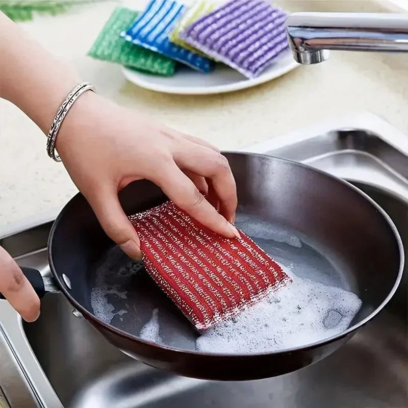 Steel Wire Sponge Wipe Non-stick Oil Brush Double Sided Cleaning Cloth Kitchen Dishcloth Scouring Pad Rag Cleaning Tool