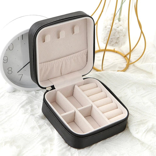 Single Layer Leather Travel Jewelry Box - Classic Black White Pink