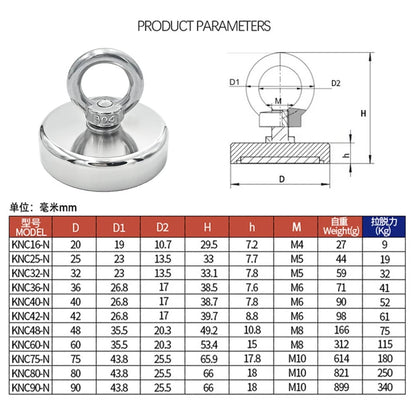 N52 Neodymium Fishing Hook Magnet D16-D42mm Heavy Duty Eyebolt