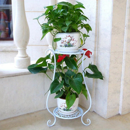 Double Layer Metal Flower Rack Plant Display Stand Indoor Outdoor