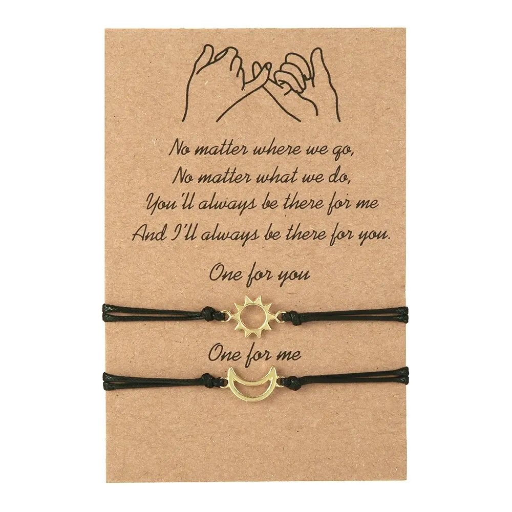 Sun Moon Card Couple Bracelets Set - Handmade Woven Rope Friendship