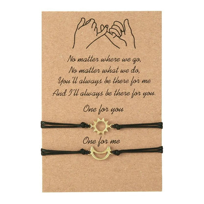 Sun Moon Card Couple Bracelets Set - Handmade Woven Rope Friendship