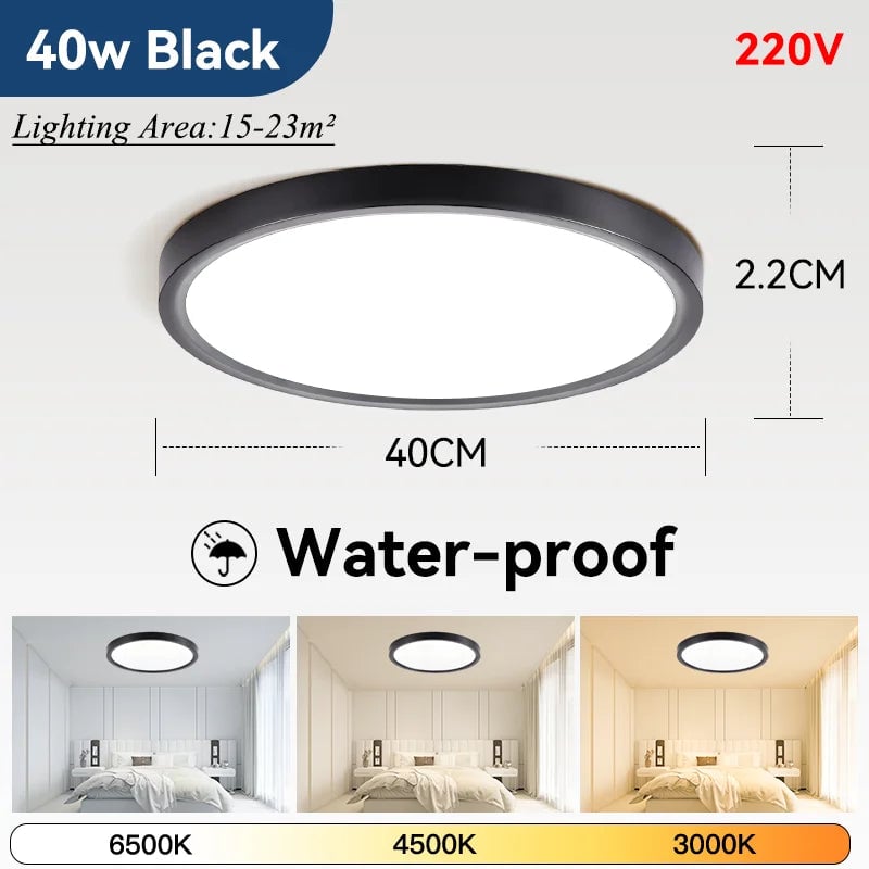 2.2cm Ultra Thin LED Ceiling Light Waterproof 3 Color Wood Grain