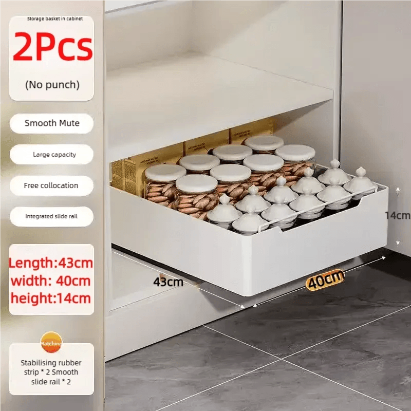 Pull Out Kitchen Storage Drawer with Slide Rails - Spice Organizer