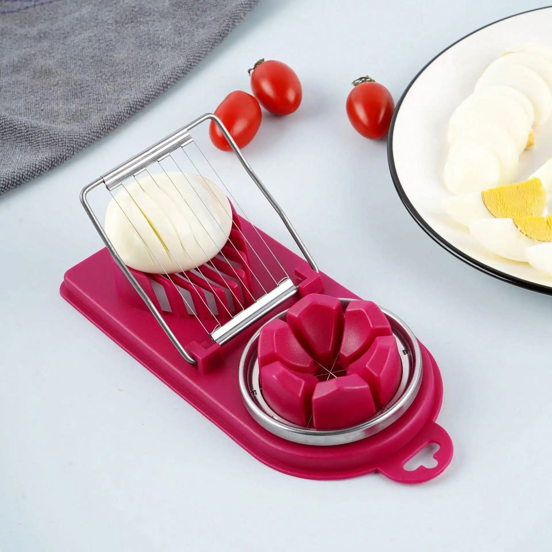 2-in-1 Stainless Steel Wire Egg Cutter PP Base Kitchen Tool