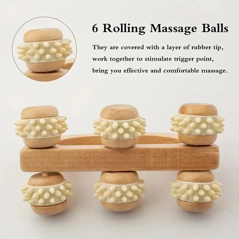 Wooden Massage Roller Tool - Manual Deep Tissue Massager for Back Neck