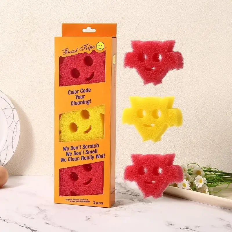 3-Piece Multi-Functional Kitchen Magic Sponge Brushes - Non-Scratch