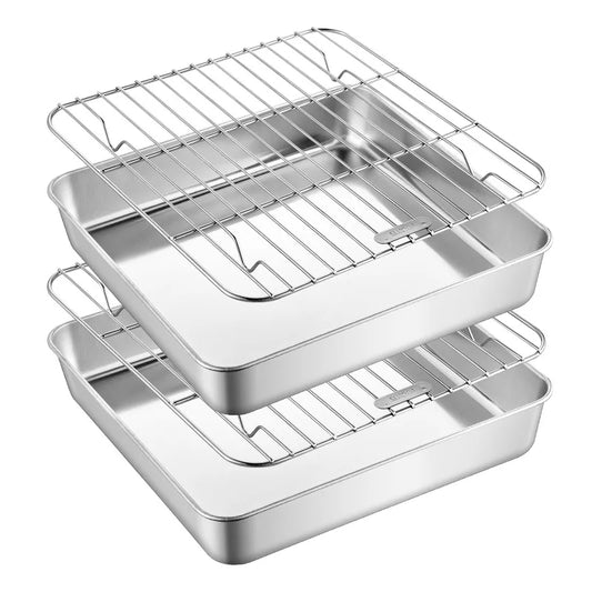 Square Stainless Steel Nonstick Baking Tray with Draining Grid