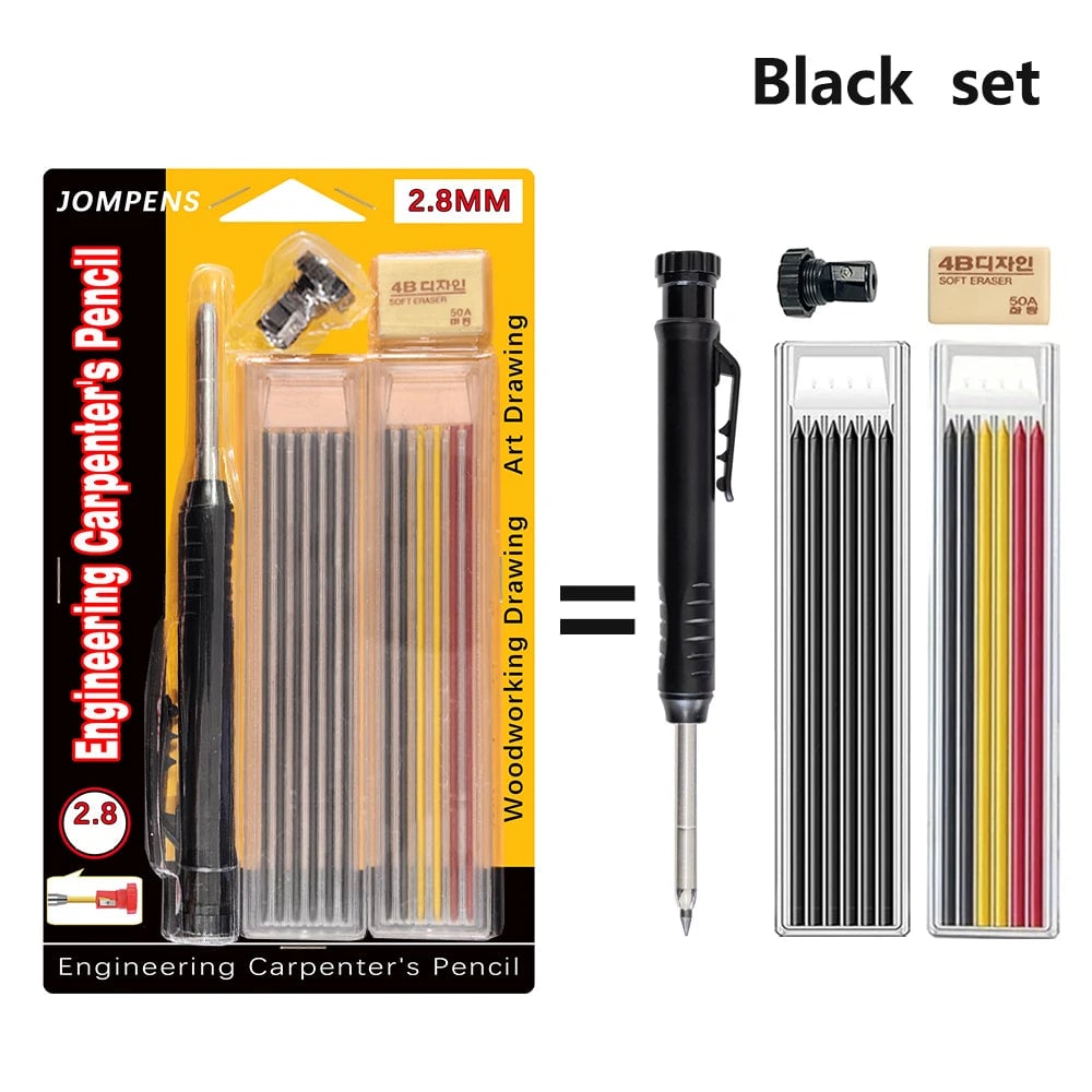 Solid Carpenter Pencil Set with Built-In Sharpener Deep Hole Marking