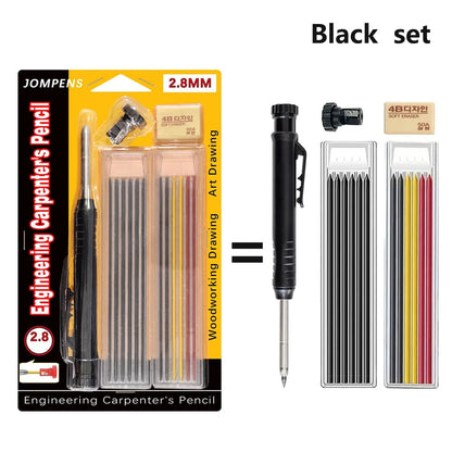 Solid Carpenter Pencil Set with Built-In Sharpener Deep Hole Marking