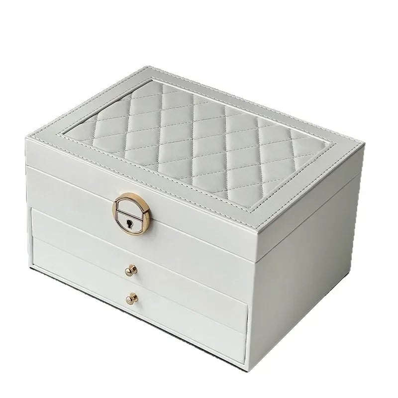 Large Capacity PU Leather Jewelry Box Multi-Compartment Storage Case