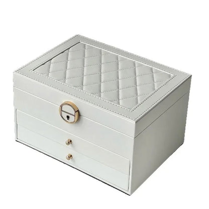 Large Capacity PU Leather Jewelry Box Multi-Compartment Storage Case