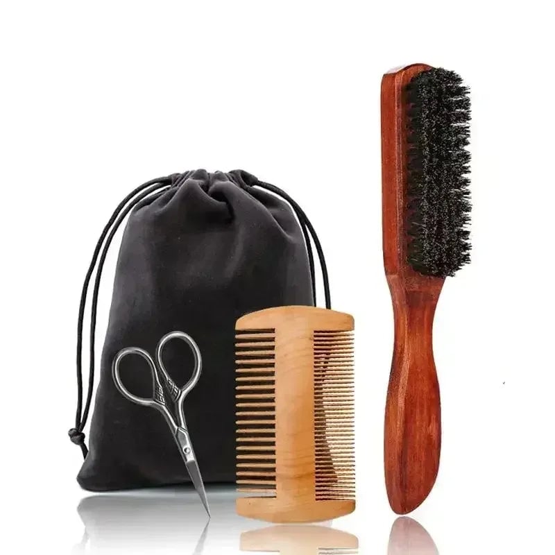 Professional Boar Bristle Wood Handle Beard Shaving Brush Kit