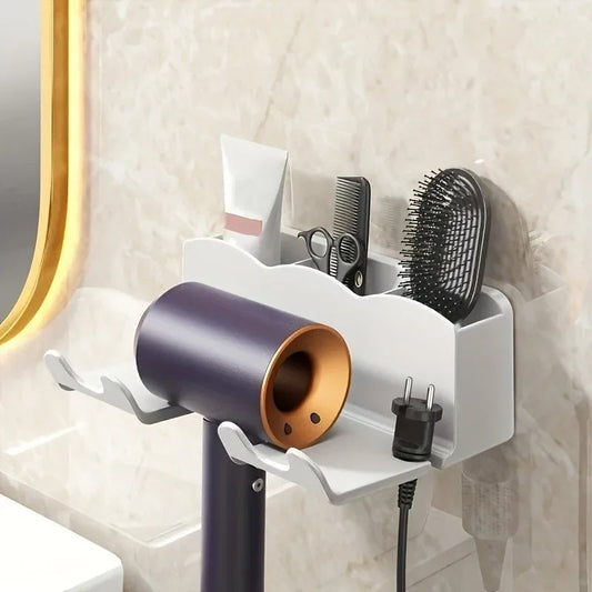 Non-Perforated Wall Mount Hair Dryer Holder - Bathroom Storage Rack