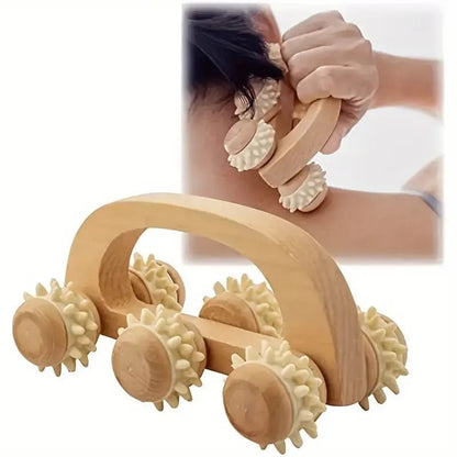 Wooden Massage Roller Tool - Manual Deep Tissue Massager for Back Neck