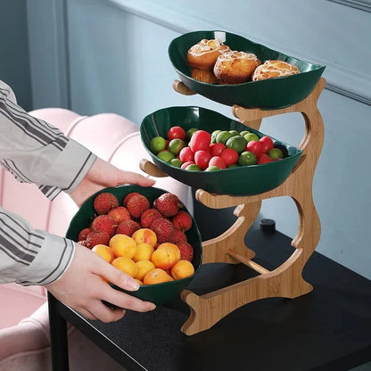 Multi-Compartment Wooden Serving Tray - Fruit Bowl & Candy Dish