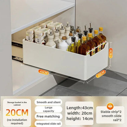 Pull Out Kitchen Storage Drawer with Slide Rails - Spice Organizer