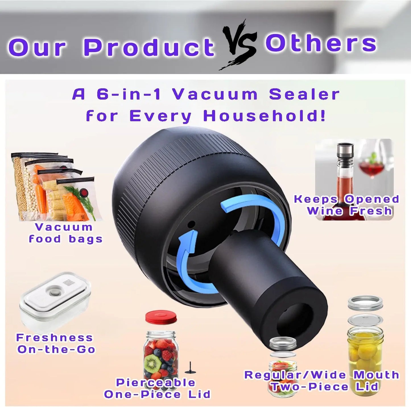 Electric Mason Jar Vacuum Sealer Kit - 5x Longer Food Freshness