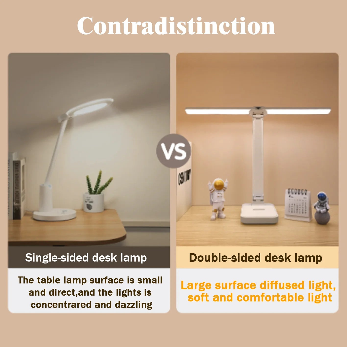 LED Desk Lamp 3-Level Dimmable Touch Control USB Rechargeable Foldable