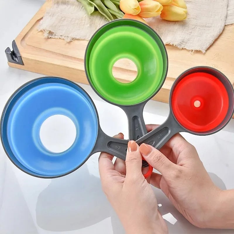 3pc Silicone Folding Funnel Set Wide Mouth Kitchen Liquid Powder