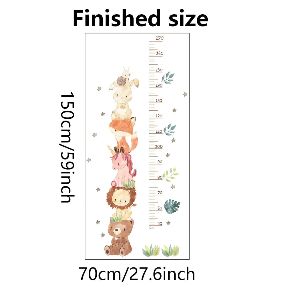 Nordic Animal Height Measure Wall Stickers Bear Lion Bunny Kids Grow