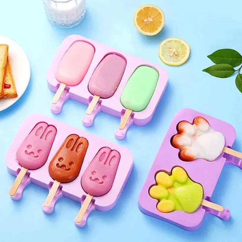 Silicone Ice Cream Popsicle Molds with Lid - DIY Cartoon Ice Lolly