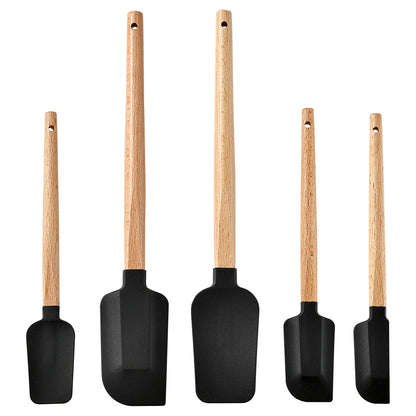 Silicone Cake Scraper Set with Wooden Handle - Baking Spatula Kit