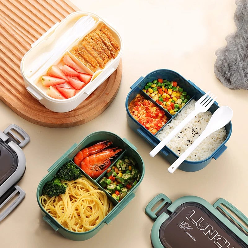 Double-Layer Lunch Box Portable Microwave Safe with Utensils